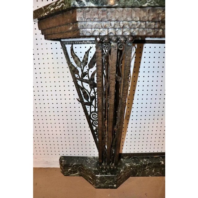 Edgar Brandt Attributed Wrought Iron Verdi Marble Top and Base Console Table For Sale - Image 13 of 17