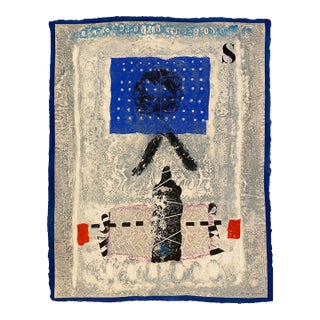 1980 James Coignard Otage Et Bleu Carborundum Etching With Collage For Sale