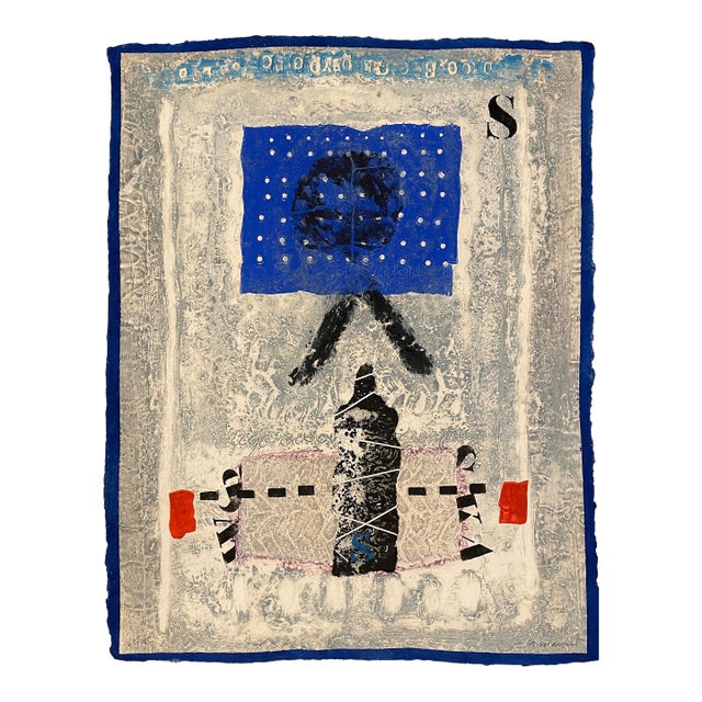 1980 James Coignard Otage Et Bleu Carborundum Etching With Collage For Sale