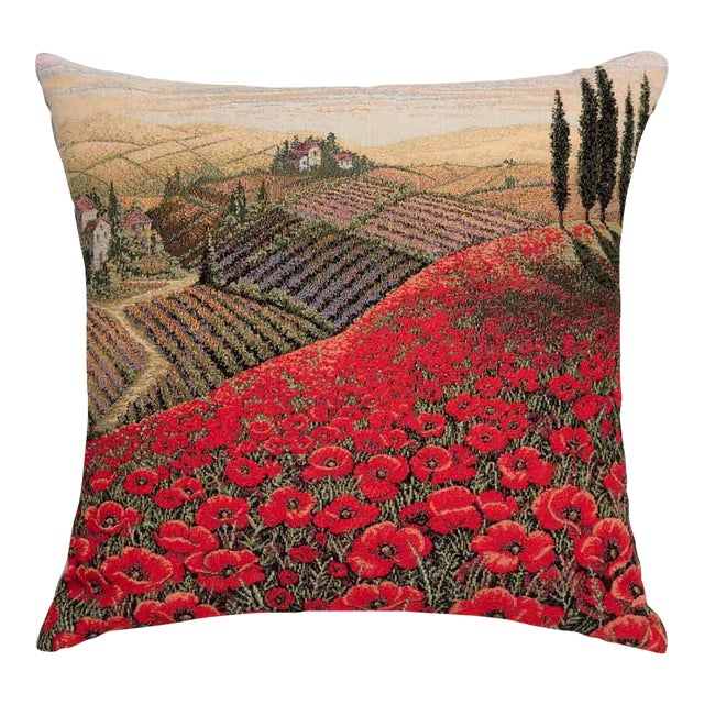 Poppyfields of Tuscany Cushion With Feather Filler - 46x46cm (18"x18") For Sale