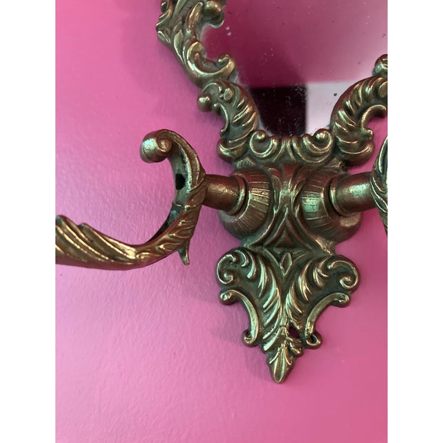 Ornate Vintage Brass Mirrored Wall Sconce - Hollywood Regency Style For Sale - Image 14 of 15