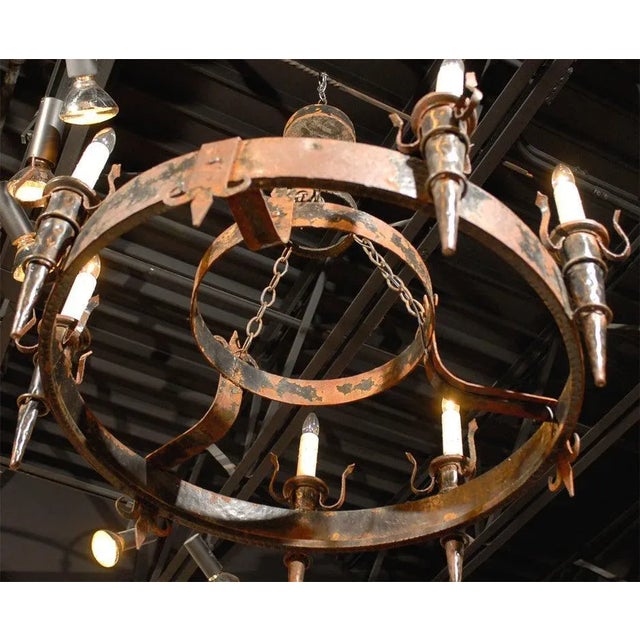 Black 19th Century French Black Iron Chandelier With Fleur De Lis Design For Sale - Image 8 of 9