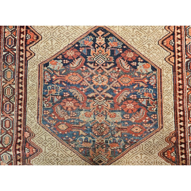Textile Antique Persian Serab Runner Rug, Hand-Knotted Wool, Geometric Medallion Pattern, Camel & Red, 4x11 For Sale - Image 7 of 12