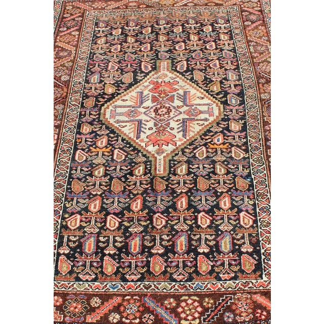 Blue Antique Persian Hand Knotted Kurdish Colorful Rug With Medallion and Geometric Motifs For Sale - Image 8 of 13