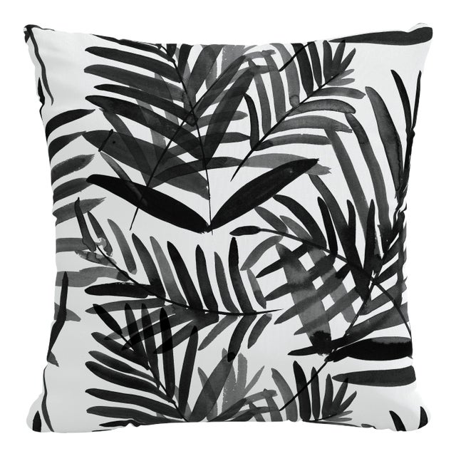 22" Indoor/Outdoor Pillow Black and White Cali Palm For Sale