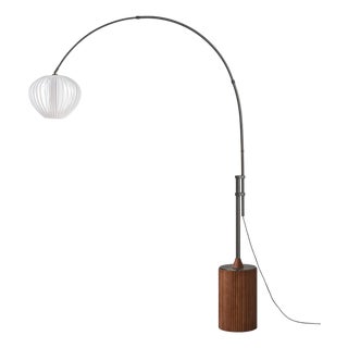 Tambo Arc Floor Lamp - Black Nickel, Sphere White Satin Shade, Dimmable For Sale