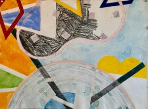 Sandy Kinnee, Abstract Modernist Colorful Mixed Media Painting Handmade Paper, c.1980's