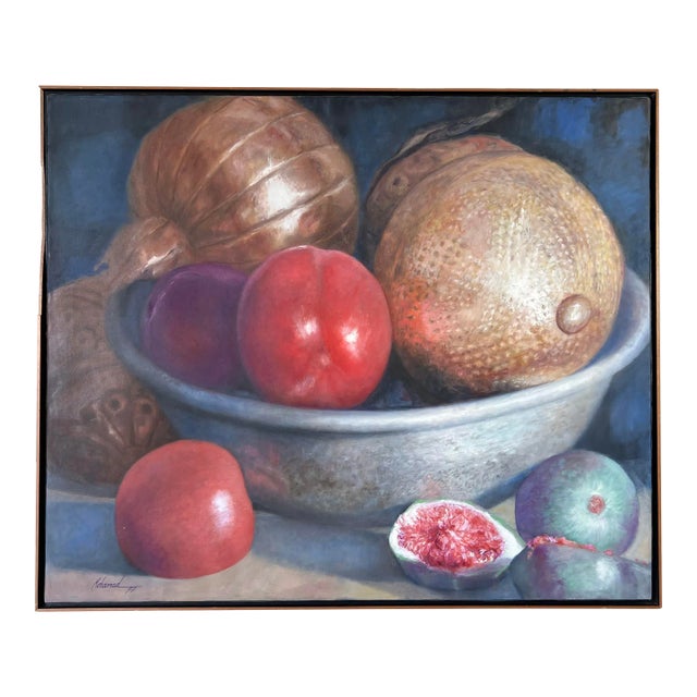 90's Venezuelan Mohamed " Still Life With Metals & Fruits " Oil Painting For Sale
