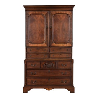 Drexel Heritage Georgian Carved Mahogany Armoire Dresser or Gentleman's Chest For Sale