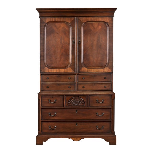 Drexel Heritage Georgian Carved Mahogany Armoire Dresser or Gentleman's Chest For Sale