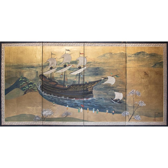 "Nanban Ship at Arrival", Early to Mid Showa Era Japanese Byobu Screen For Sale - Image 18 of 18