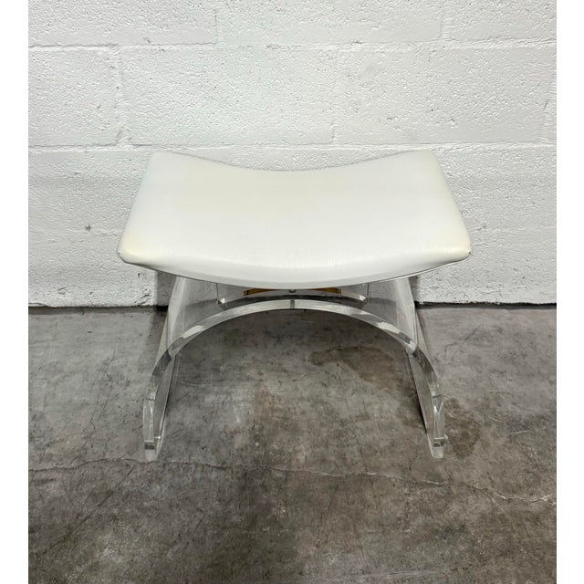 Animal Skin Late 20th Century Contemporary “Marlowe” Arched Lucite & Leather Stool For Sale - Image 7 of 7