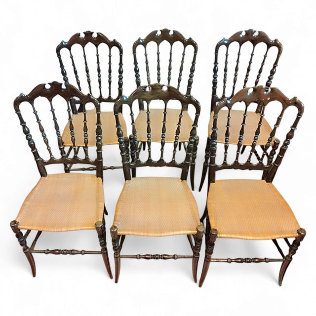 1920s Cherrywood Chiavarine Chairs attributed to Giuseppe Gaetano Descalzi, 1920s, Set of 6 For Sale - Image 5 of 18