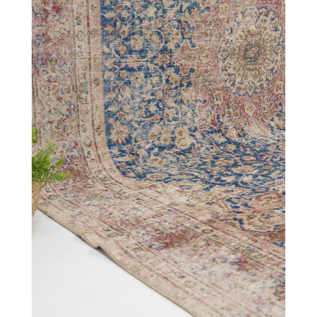 Blue 1970s Vintage Turkish Oushak Handmade Wool Cotton Blue Area Rug For Sale - Image 8 of 11