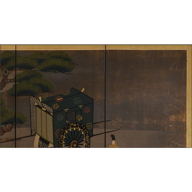 Japanese Japanese Painted Screen, Landscape W/ Rikshaw & Figures For Sale - Image 3 of 11