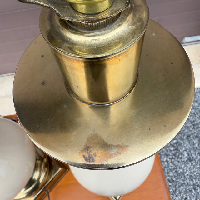 Gold Vintage Stiffel Beige Porcelain and Brass Table Lamps - A Pair For Sale - Image 8 of 18