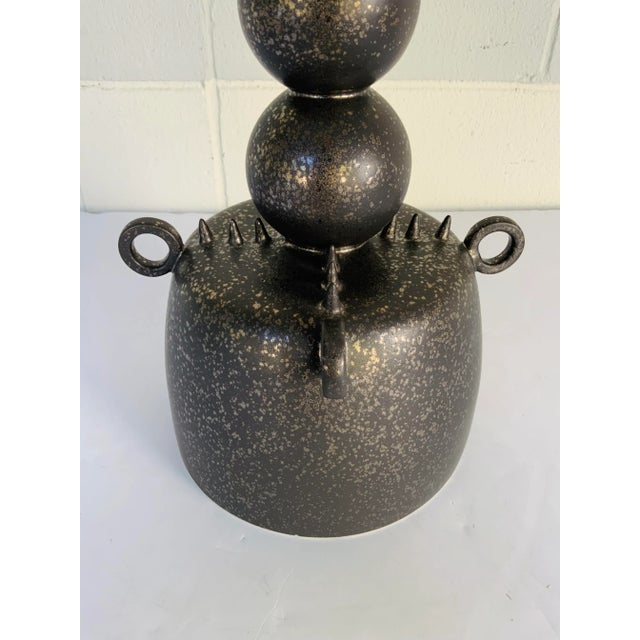 Original Retail $1197, stylish Global Views Modern Bronze Finished Long Neck Vase, gold fleck detail, showroom floor Sample