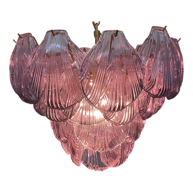 Italian Pink Shell Chandelier, Murano For Sale