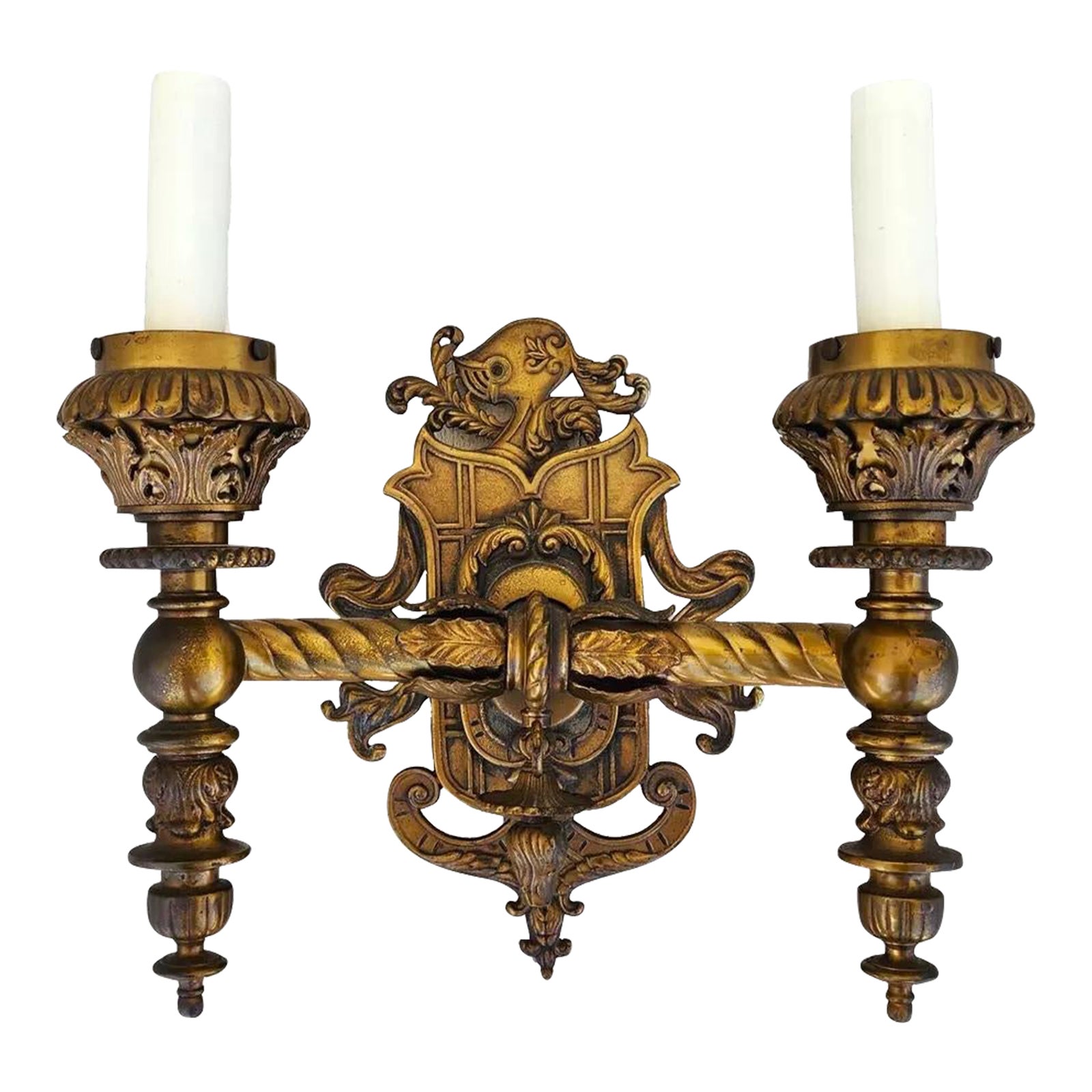 Antique 1800s French Sconce Light Solid Brass Converted Oil Lamp | Chairish, image size:1600x1600