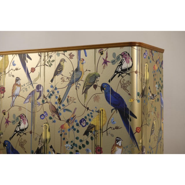 Swedish Gold Cabinet with Christian Lacroix Wallpaper, 1950s For Sale - Image 4 of 11
