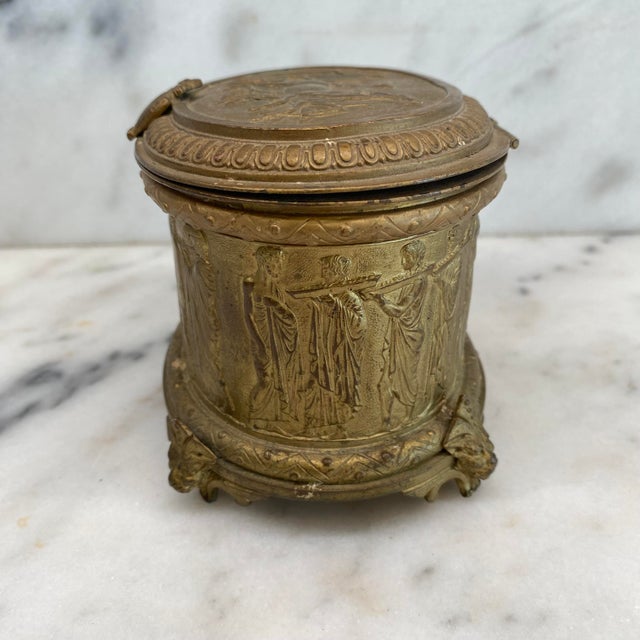 A.b. Paris French 19th Century Gold Repousse Neoclassical Jewelry Casket Box With Original Key For Sale - Image 4 of 12