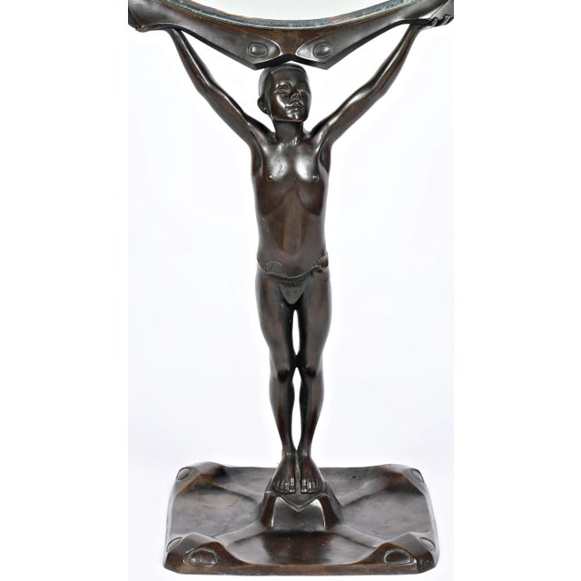 Black Peter Winter-Heidingsfeld, Large Art Nouveau Standing Mirror with a Naked Youth, Bronze, Around 1900 For Sale - Image 8 of 10
