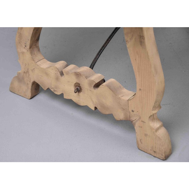 Italian Bleached Oak Trestle Table With Wrought Iron Stretcher For Sale - Image 10 of 12