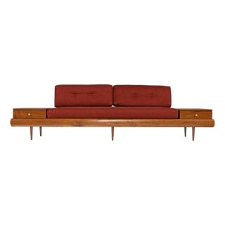 Adrian Pearsall 1709-S Style Platform Sofa With Floating Walnut End Tables For Sale