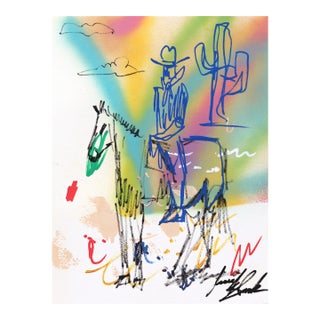 Desert Signal - Original Contemporary Cowboy and Horse Acrylic Painting on Paper For Sale