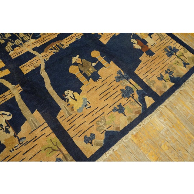 Black 1920s Black Ground With Landscape of Chinese Culture Antique Peking Rug For Sale - Image 8 of 8