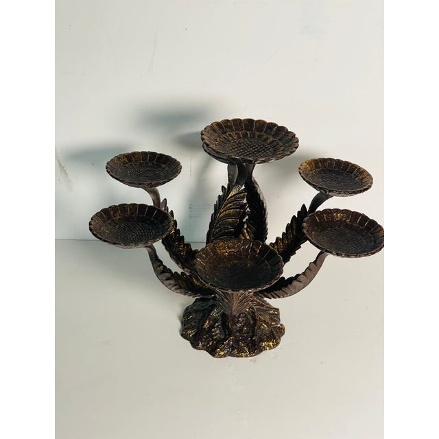 1950s Bronze Centrepiece Artichoke Leaves With Shuman Reticulated Porcelain Plates - 8 pcs For Sale - Image 4 of 7