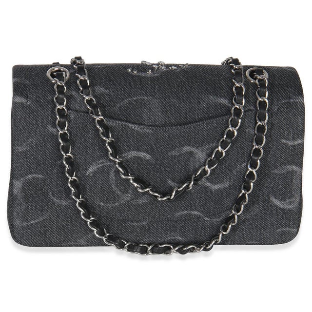 Chanel Black Denim Sequin CC Medium Classic Double Flap Bag For Sale - Image 4 of 9