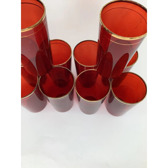 Mid-Century Modern Vintage Cranberry Red Tumblers - Set of 10 For Sale - Image 3 of 6