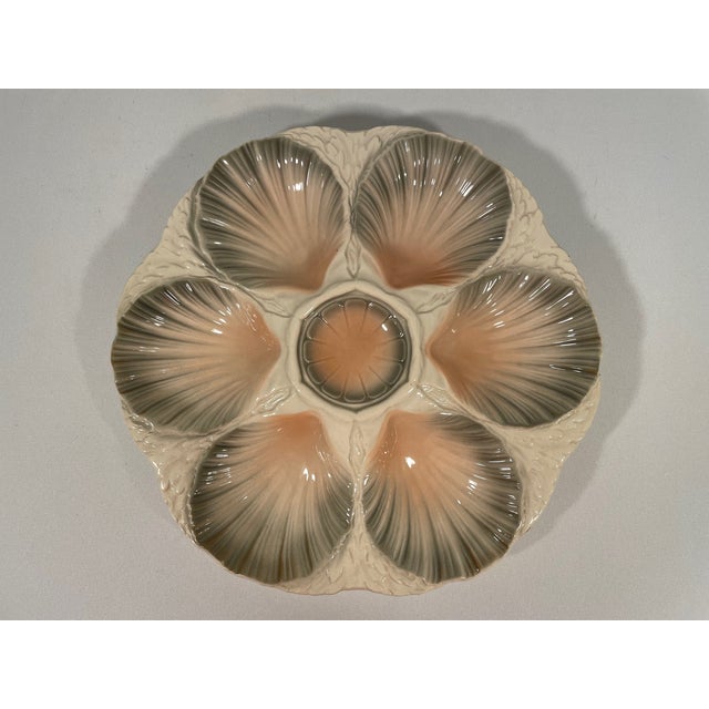 Art Deco Antique 1920s French Majolica Sarreguemines Oyster Plate For Sale - Image 3 of 10
