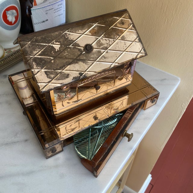 Rose Antique Austrian Mirrored Cigarette Holder and Ashtray For Sale - Image 8 of 10