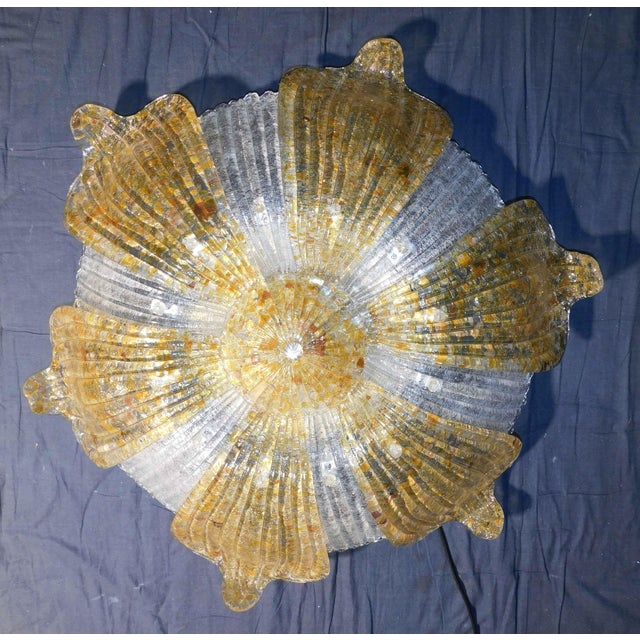 Barovier e Toso 1960s Italian Clear and Amber Graniglia Murano Flush Mount For Sale - Image 4 of 9