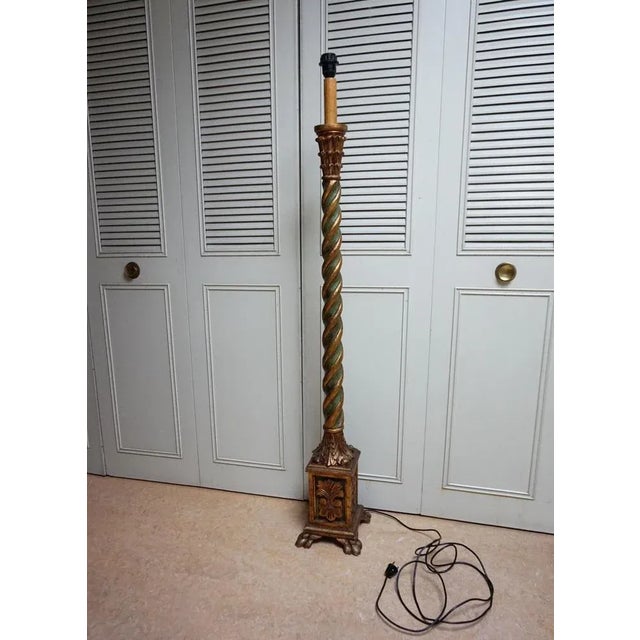 Italian Florentine Torchère Floor Lamp in Hand-Carved Gold-Gilt and Green Wood, 1950s For Sale - Image 12 of 13