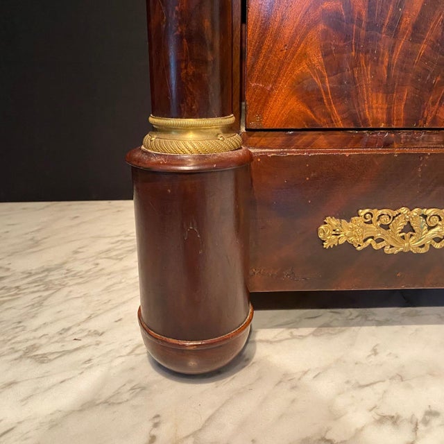 Wood French Empire Nightstand or Side Table With Marble Top and Ormolu Mounts For Sale - Image 7 of 14