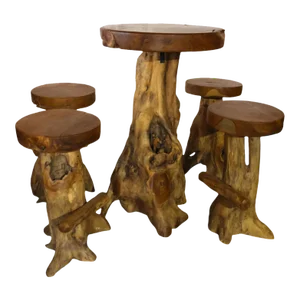 Teakwood Root Bistro Table and Stool Set