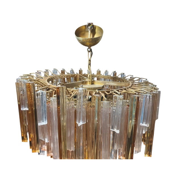 Triedri Model Chandelier in Amber and Transparent Glass from Venini Murano, 1970s For Sale - Image 7 of 9