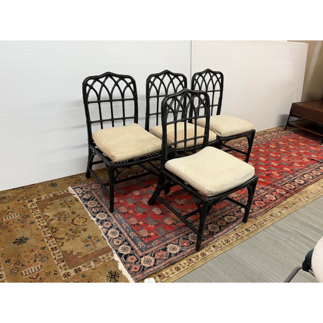 Design Plus Gallery presetns a Set of Four Organic Modern Cathedral Dining Chairs from McGuire. This iconic set chairs...