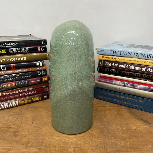 Mid 20th Century Asymmetrical Celadon Ceramic Vase with Crackle Glaze For Sale - Image 5 of 11