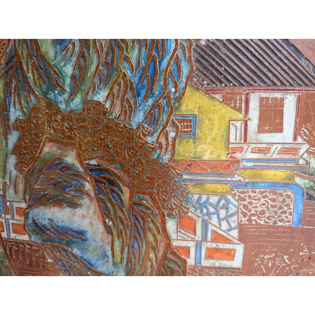 1940s Chinese Coromandel Four Panel Hand Painted Folding Screen /Partition For Sale - Image 17 of 17