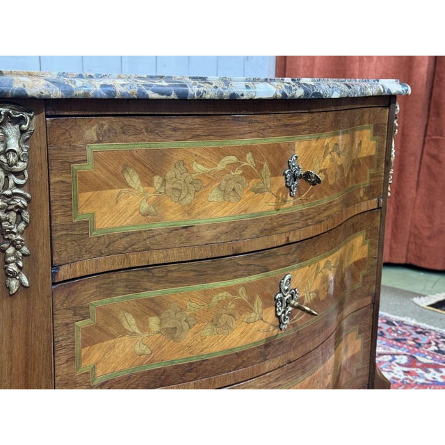 Stone Louis XV Commode in Rosewood, Oak and Marble Top, 1960s For Sale - Image 7 of 18