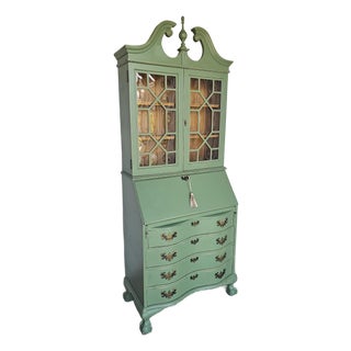 Green Secretary Hutch, Circa 1940's. For Sale