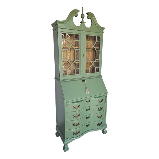 Green Secretary Hutch, Circa 1940's. For Sale