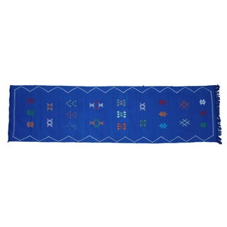 Moroccan Blue Cactus Silk Runner - 9'4'' X 2'4'' For Sale