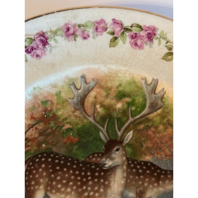 Antique Early 20th Century Porcelain Transferware With Pink Roses & Deer Plate For Sale - Image 11 of 12