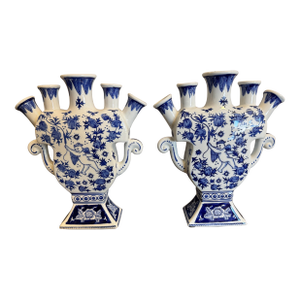 Export Chinoiserie Tulipiere Vase, Pair