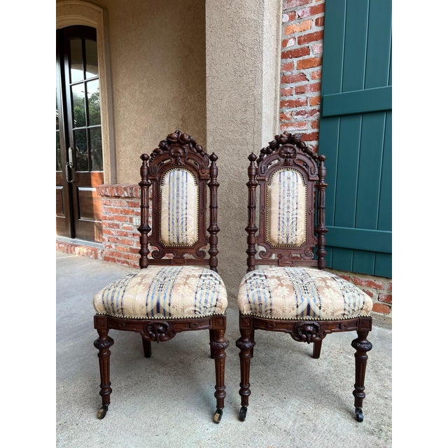 Pair Antique French Dining Chairs Renaissance Carved Oak Black Forest C1880 For Sale - Image 13 of 18